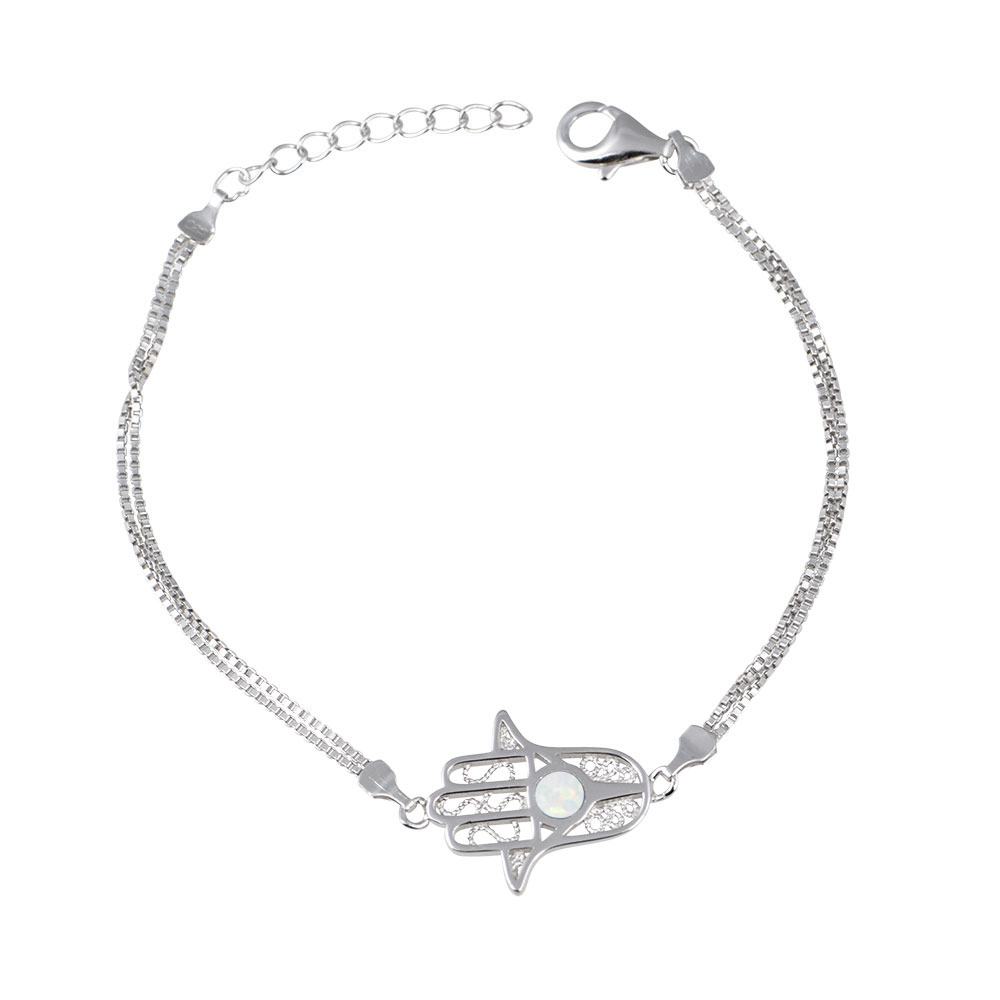 Fatima's Hand Bracelet with Opal Stone in Silver 925