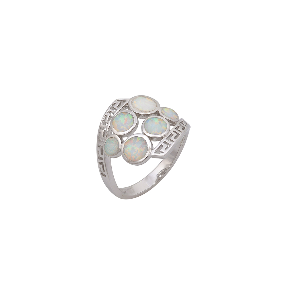 Embossed Ring with Opal Stone in Silver 925