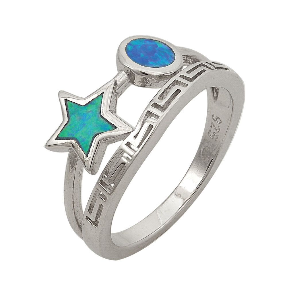 Double-band Ring with Opal Stone in Silver 925