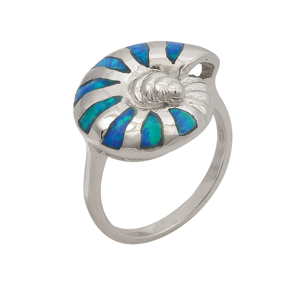 Δαχτυλίδι Κοχύλι με Opal Πέτρα από Ασήμι 925 Επιπλατινωμένο