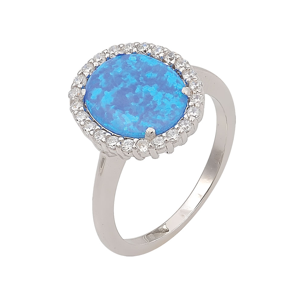 Rosette Ring with Opal Stone in Silver 925