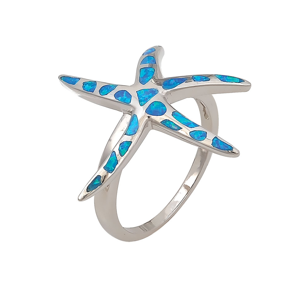 Starfish Ring with Opal Stone in Silver 925