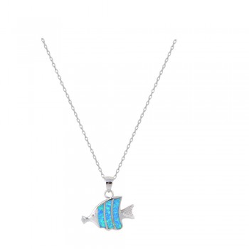 Fish Necklace with Opal Stone in Silver 925