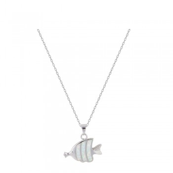 Fish Necklace with Opal Stone in Silver 925