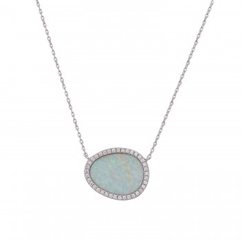 Circle Necklace with Opal Stone in Silver 925