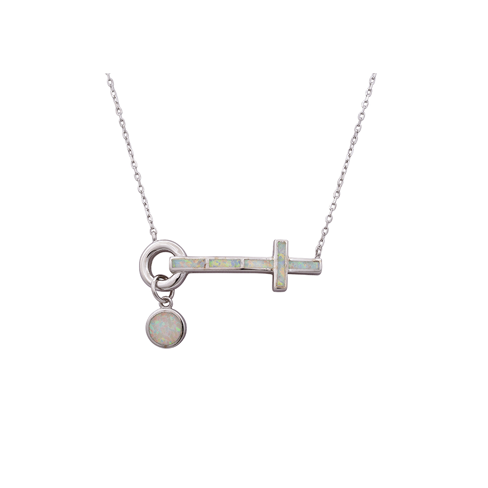 Cross Necklace with Opal Stone in Silver 925