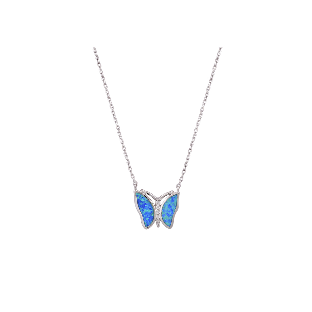 Butterfly Necklace with Opal Stone in Silver 925