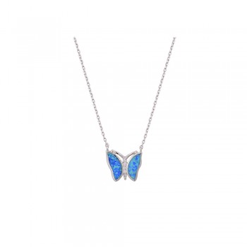 Butterfly Necklace with Opal Stone in Silver 925