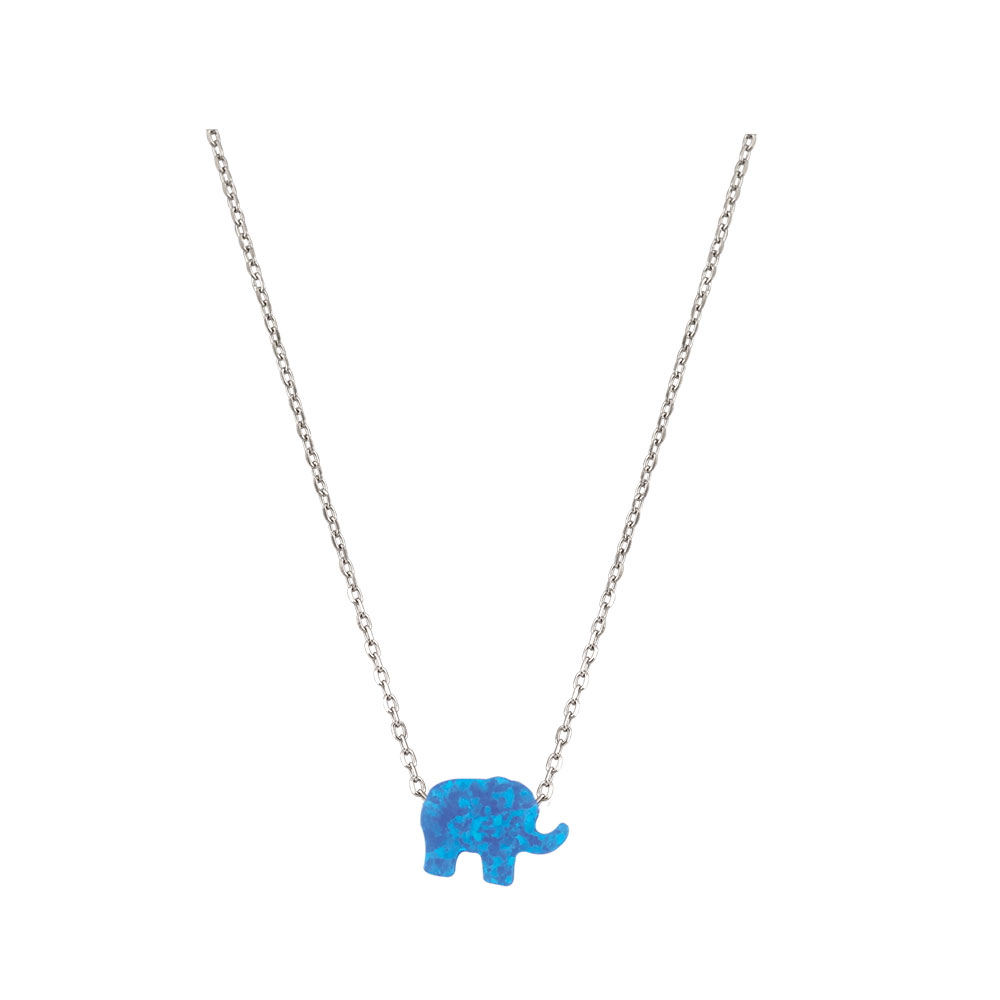 Elephant Necklace with Opal Stone in Silver 925