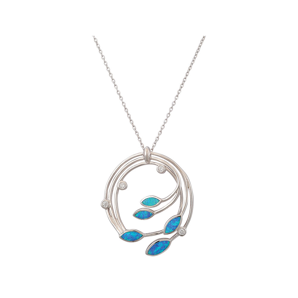 Hoop Necklace with Opal Stone in Silver 925