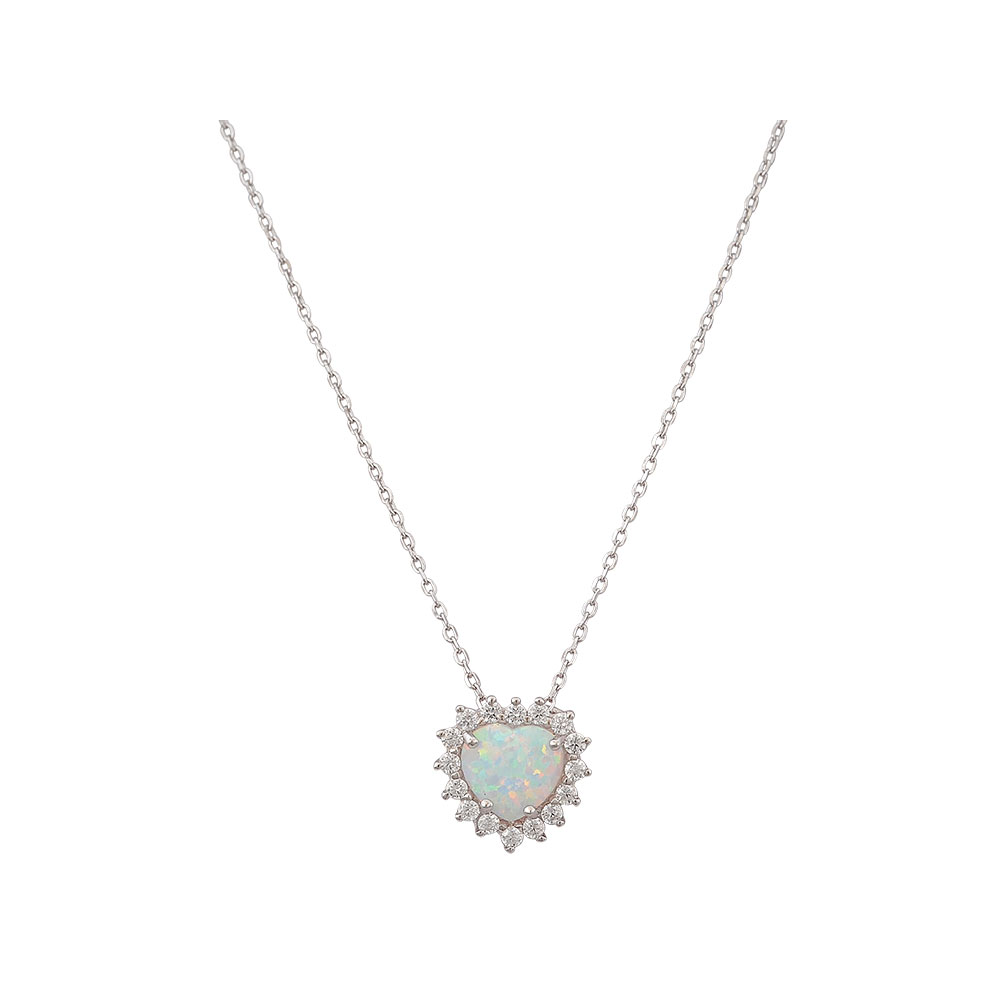 Necklace Heart with Opal Stone in Silver 925