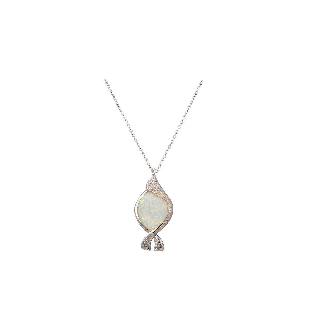 Fish Necklace with Opal Stone in Silver 925