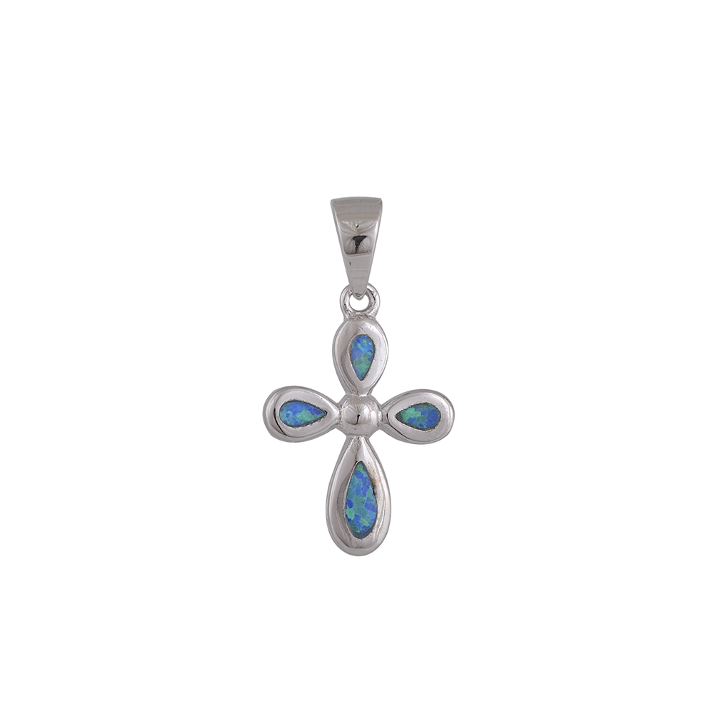 Cross Pendant with Opal Stone in Silver 925