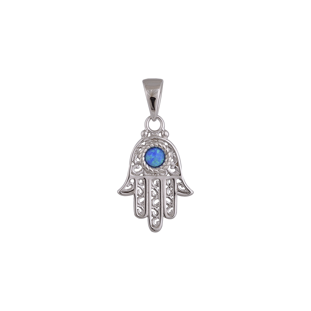 Fatima's Hand Pendant with Opal Stone in Silver 925