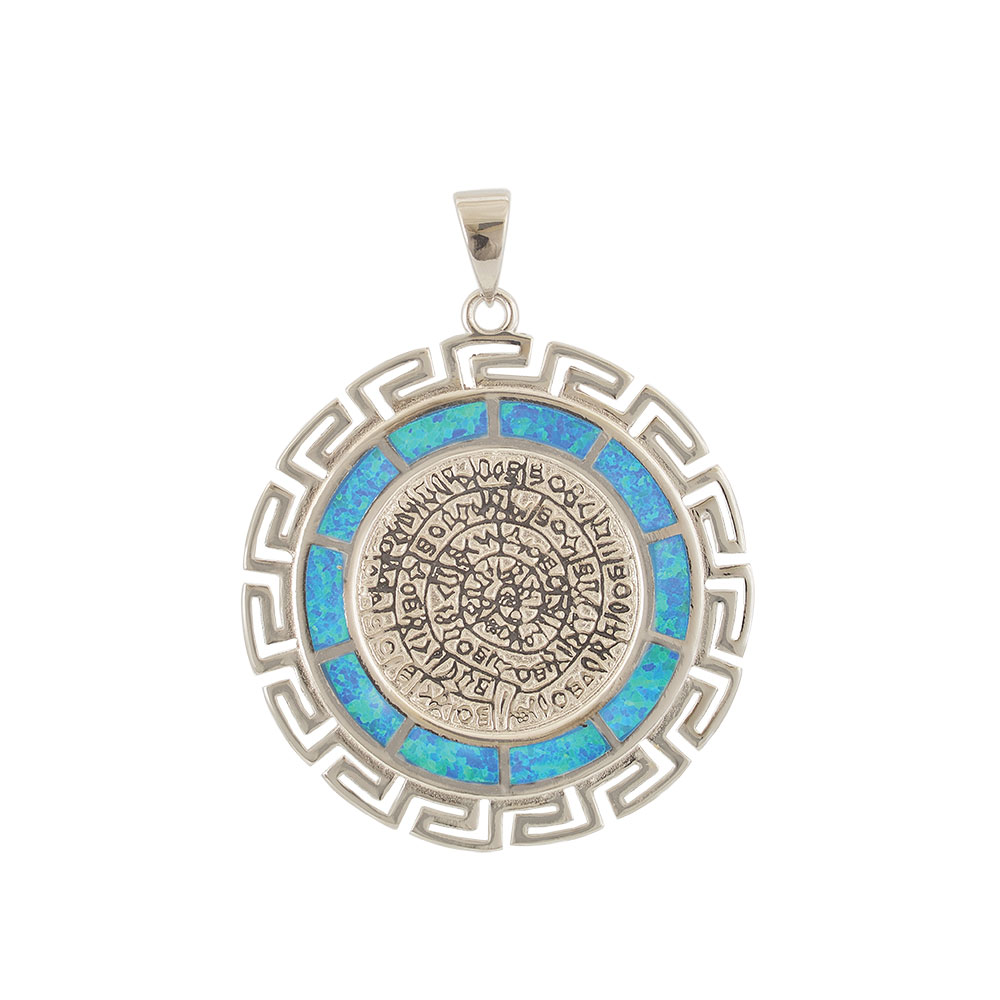 Phaistos Disk Pendant with Opal Stone in Silver 925