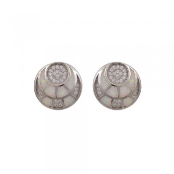Stud Disc Earrings with Opal Stone in Silver 925