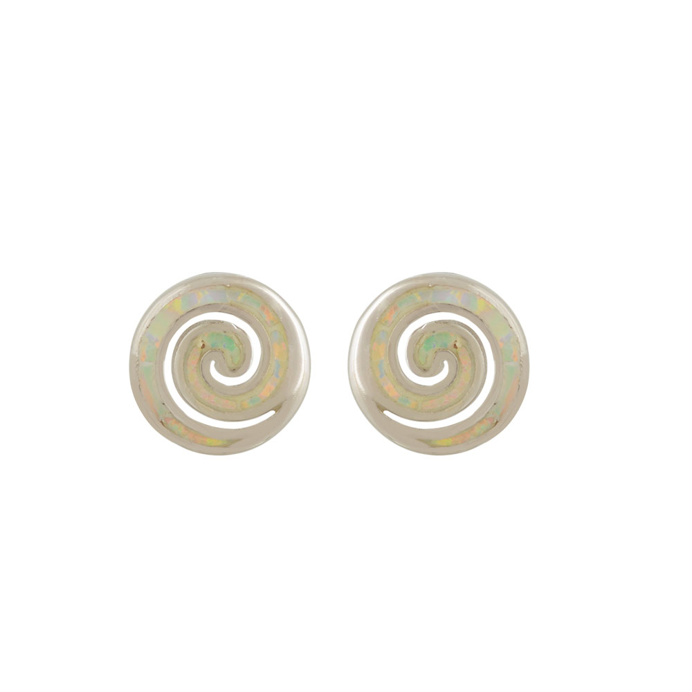 Stud Spiral Earrings with Opal Stone in Silver 925