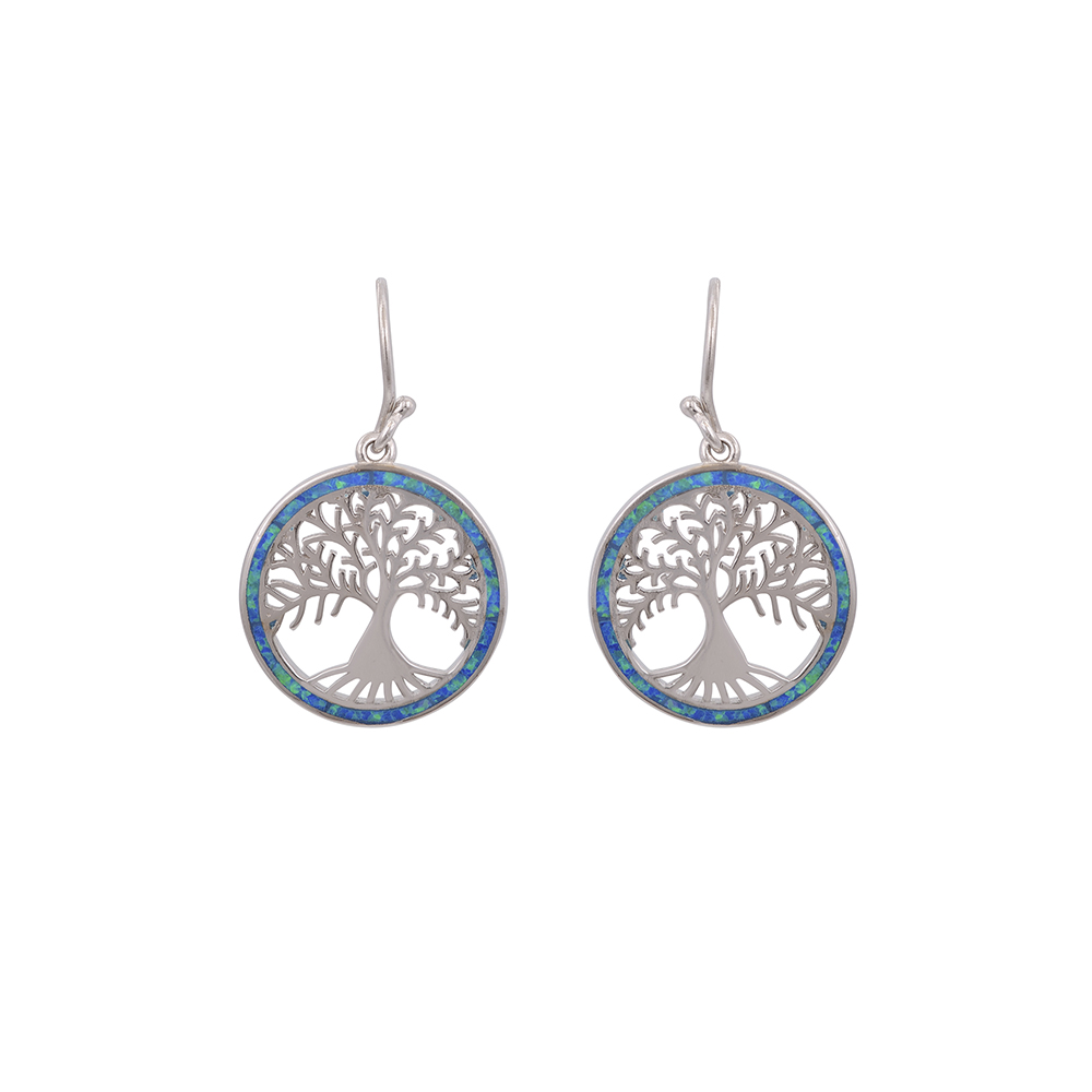 Wire hook Tree Earrings with Opal Stone in Silver 925