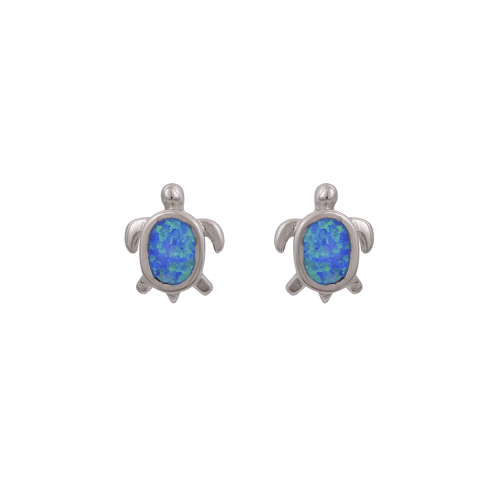Stud Turtle Earrings with Opal Stone in Silver 925