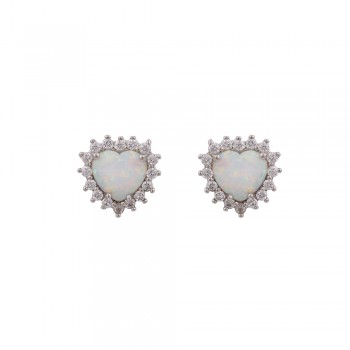 Σκουλαρίκια Καρφωτά Καρδιά με Opal Πέτρα από Ασήμι 925