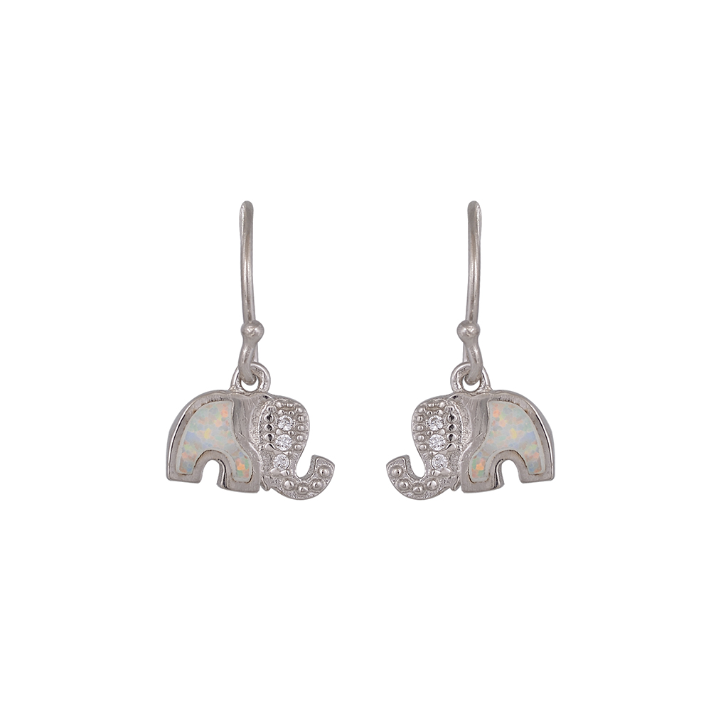 Σκουλαρίκια Κρεμαστά Ελεφαντάκι με Opal Πέτρα από Ασήμι 925
