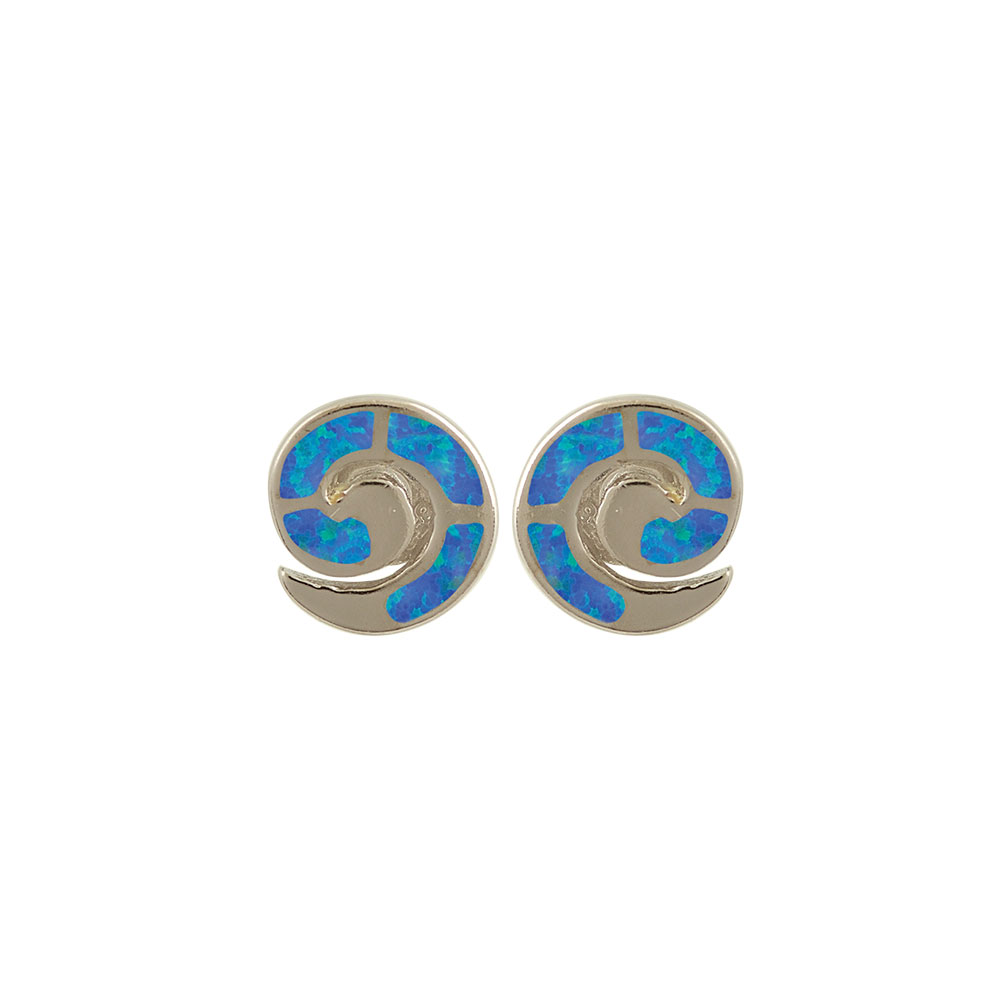 Stud Spiral Earrings with Opal Stone in Silver 925
