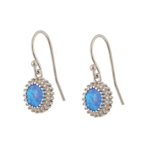 Wire hook Rosette Earrings with Opal Stone in Silver 925
